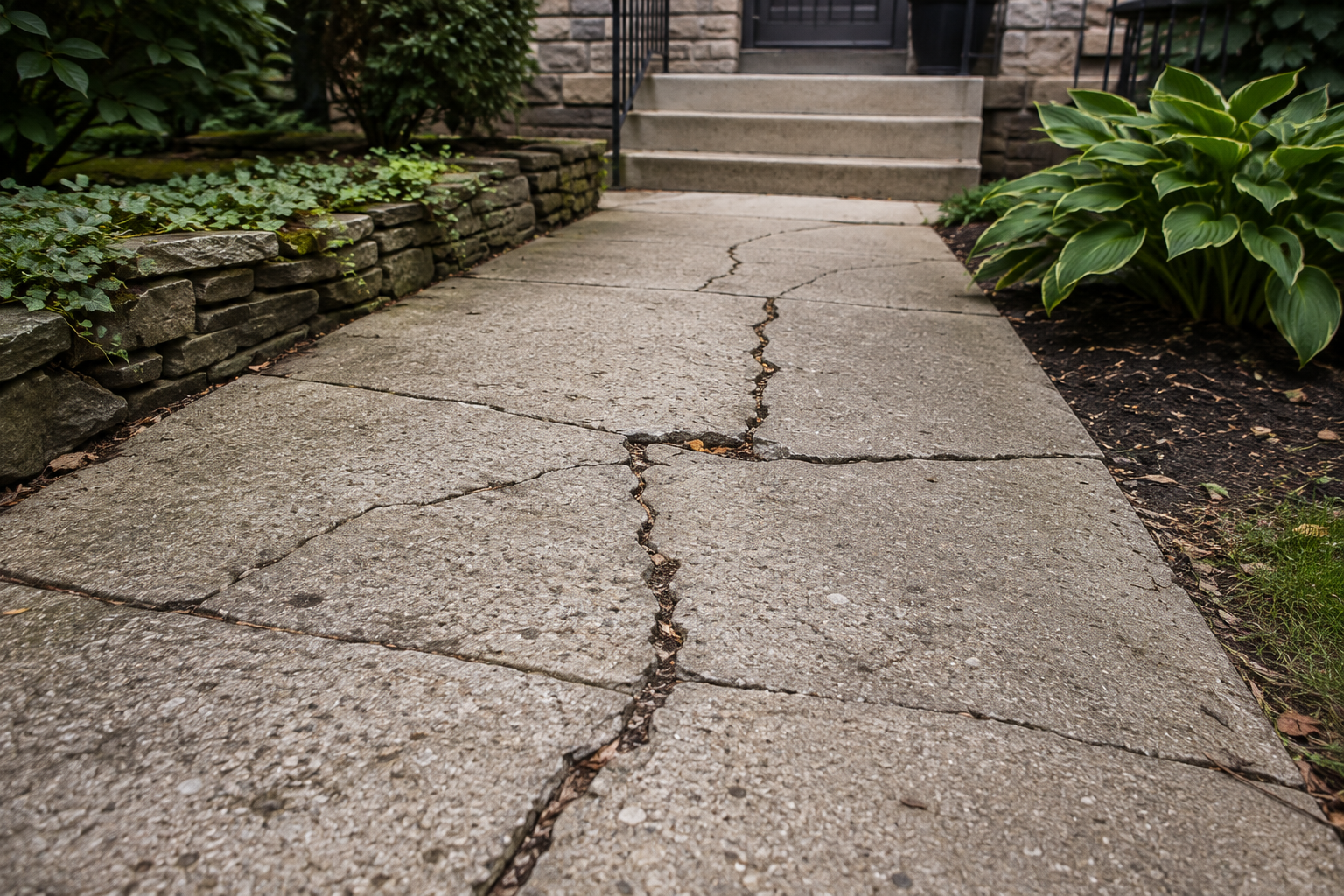 Cracked and deteriorated brick masonry